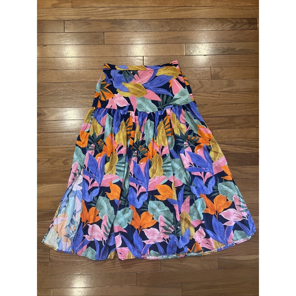 Able The Label Skirt Womens M Tropical Floral Midi Side Slit Boho Elastic